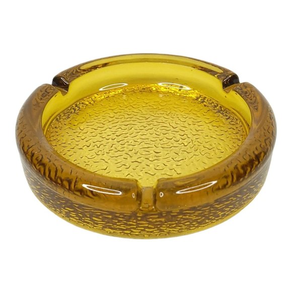 Vintage Amber Pebble Textured Bottom Glass Ashtray READ Trinket 5.5" Diameter - Picture 5 of 11